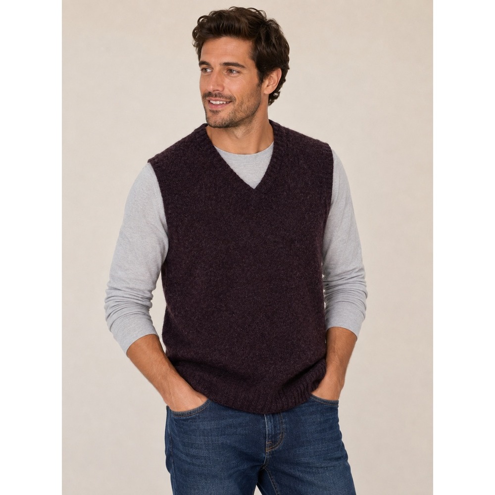 Woolrich Mens V-Neck Wool Sweater Vest Dark Mulberry Purple 9068 Size M